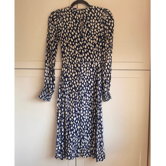 Reformation Kellan Long Sleeve Midi Dress Blue White Abstract Dot Size 0 - Picture 4 of 12